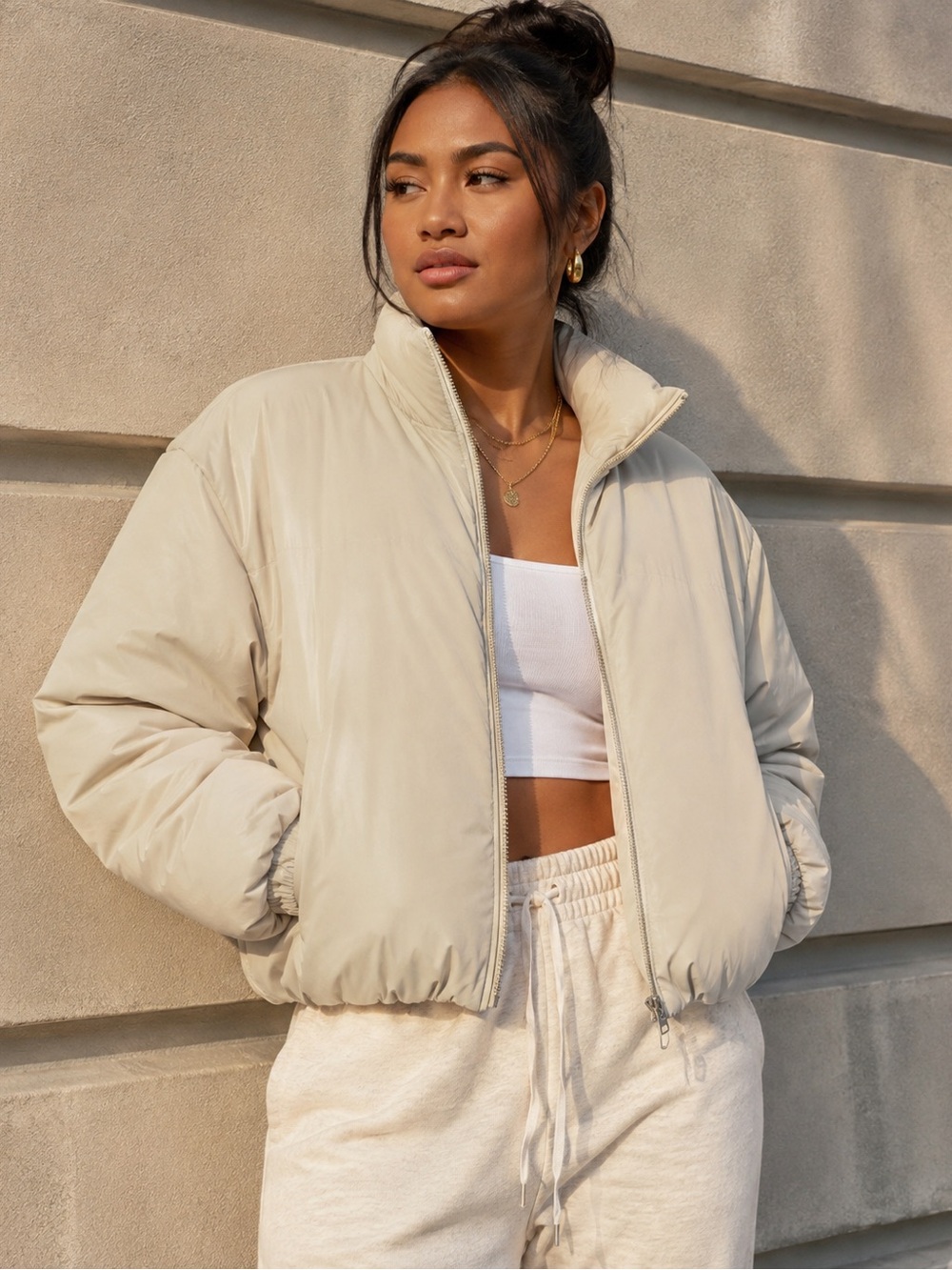 APPARIS Latte Puffer Bomber Jacket Size Small NWT Flawed
